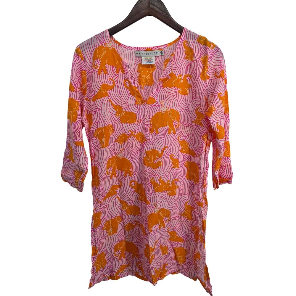 Gretchen Scott Swim Cover Up Tunic Pink Orange Elephant Size Small
